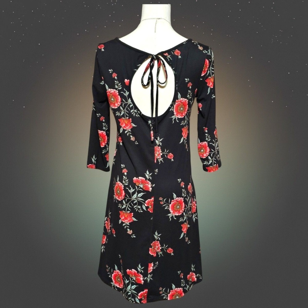 Fortune + Ivy Black Floral Keyhole Back Mini‎ Dress Boho Cottagecore Small